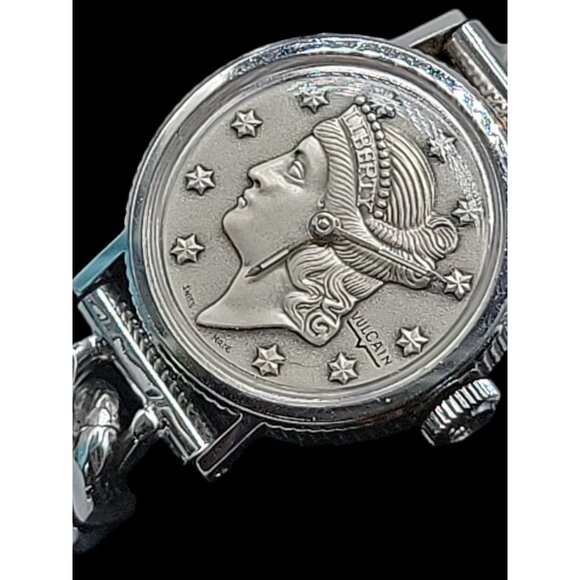 Vtg Vulcain Liberty Head Coin Watch 17 Jewels Swiss FEF 6670 Cal 24mm Kalbe Band - Picture 2 of 16